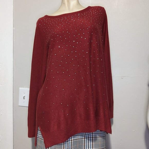 Apt. 9 Wine Red Sweater with Sliver Rhinestones 1X EUC - Picture 1 of 5